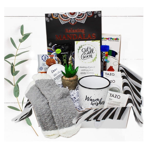 GET WELL SOON Gift basket for women CARE PACKAGE variety box w/snacks After Surgery or Injury Speedy Recovery, feel better soon gift, cancer, hospital w/Self Care Stress Relief Gift, Encouragement