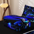 thumbnail image 5 of Erosebridal Blue Racing Sports Car Zipper Twin Comforter Sets with Fitted Sheet and 2 Pillowcases for Boys Men, Speedometer Lightning Zipper Bedding Set, Black Reversible, 4-Piece, 5 of 7