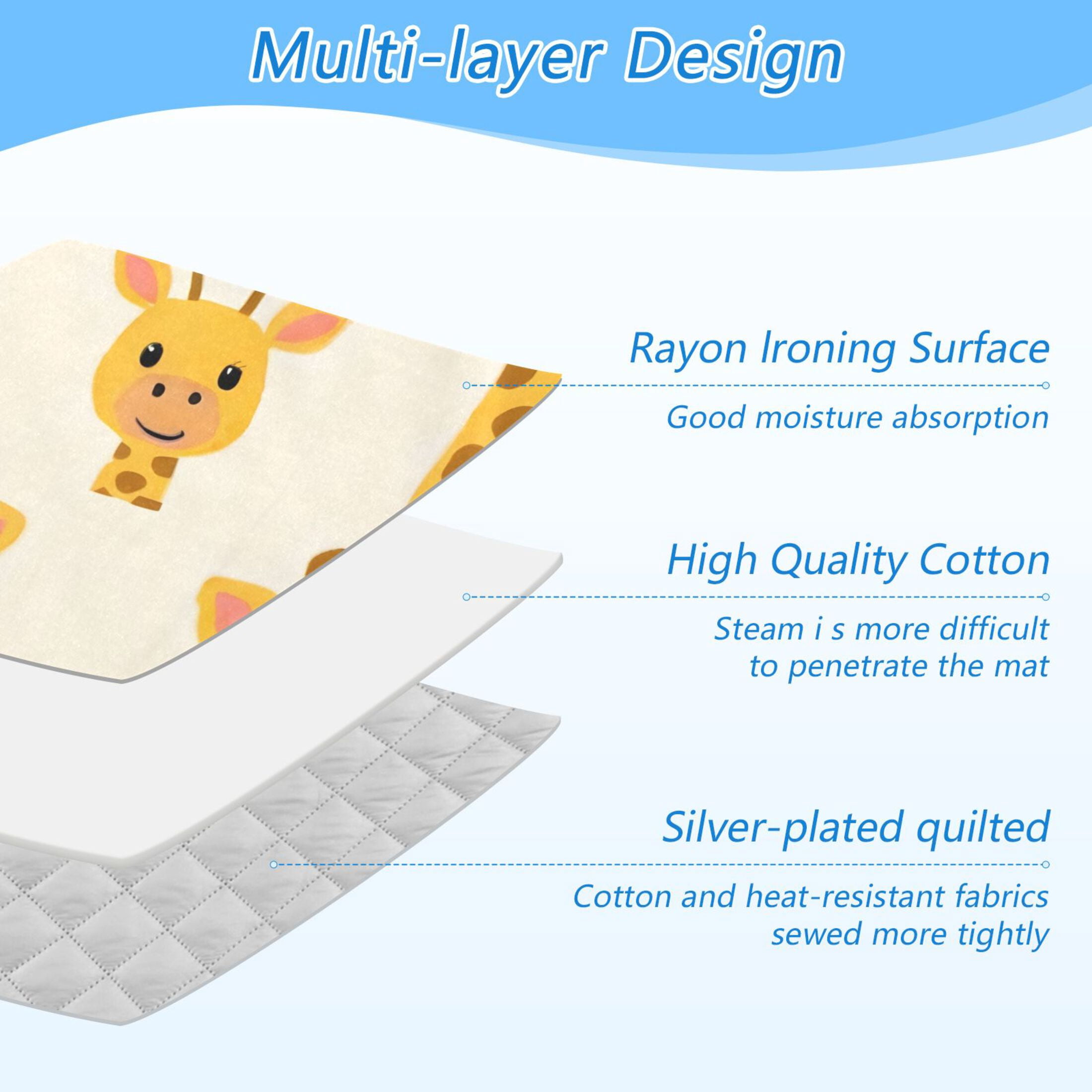 Cute Giraffes Faces Cartoon Ironing Mat Blanket Portable Travel Ironing Pad Heat Resistant Pad 47.2" x 27.6”