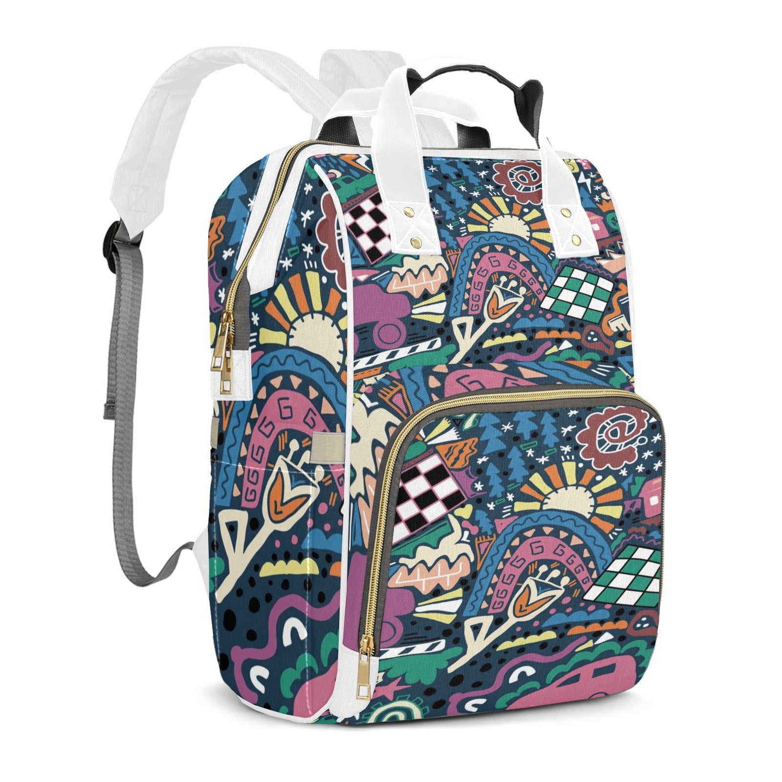 Abstract Cars Chess Diaper Backpack – Large Capacity, Insulated Baby Bottle Pocket, Multifunctional Mommy Bag for Boys & Girls