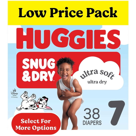 Huggies Snug & Dry Baby Diapers, Size 7 (31-48 lbs), 38 Count (Select for More)