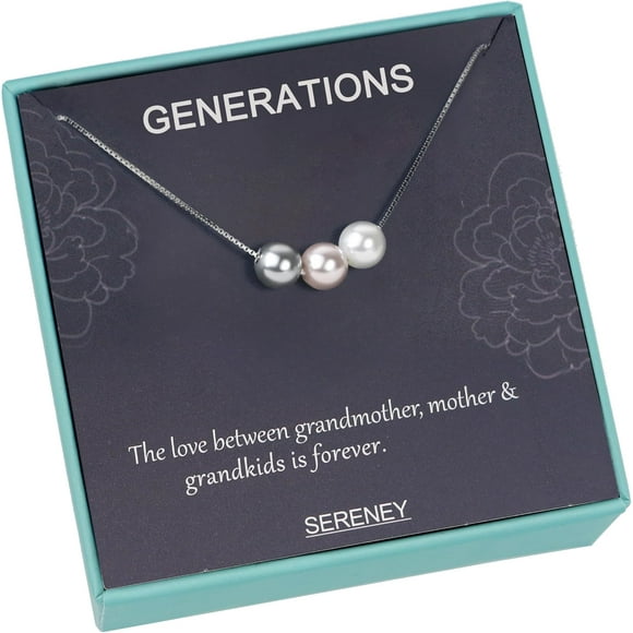 Sterling Silver Grandma Necklace as Christmas Gifts for Grandma, 3 Generations Necklace for Mom Gigi Gifts, Pearl Strands Necklaces Grandmother Jewelry, Nana Gift for Mom