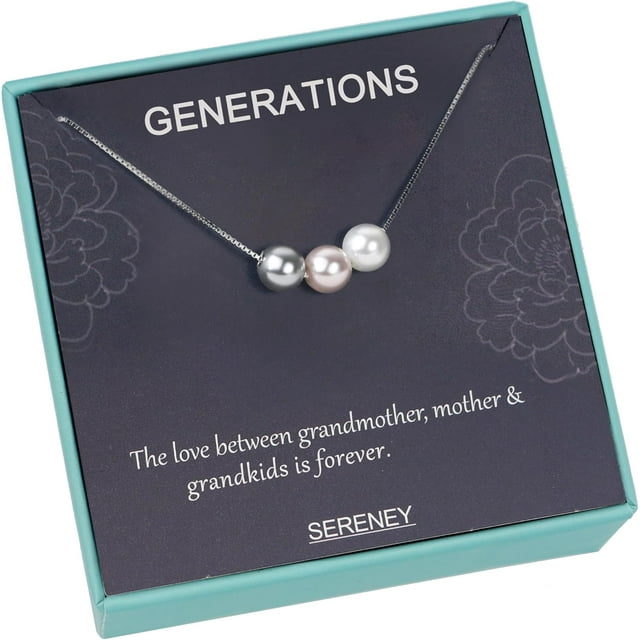 Sterling Silver Grandma Necklace as Christmas Gifts for Grandma, 3 Generations Necklace for Mom Gigi Gifts, Pearl Strands Necklaces Grandmother Jewelry, Nana Gift for Mom