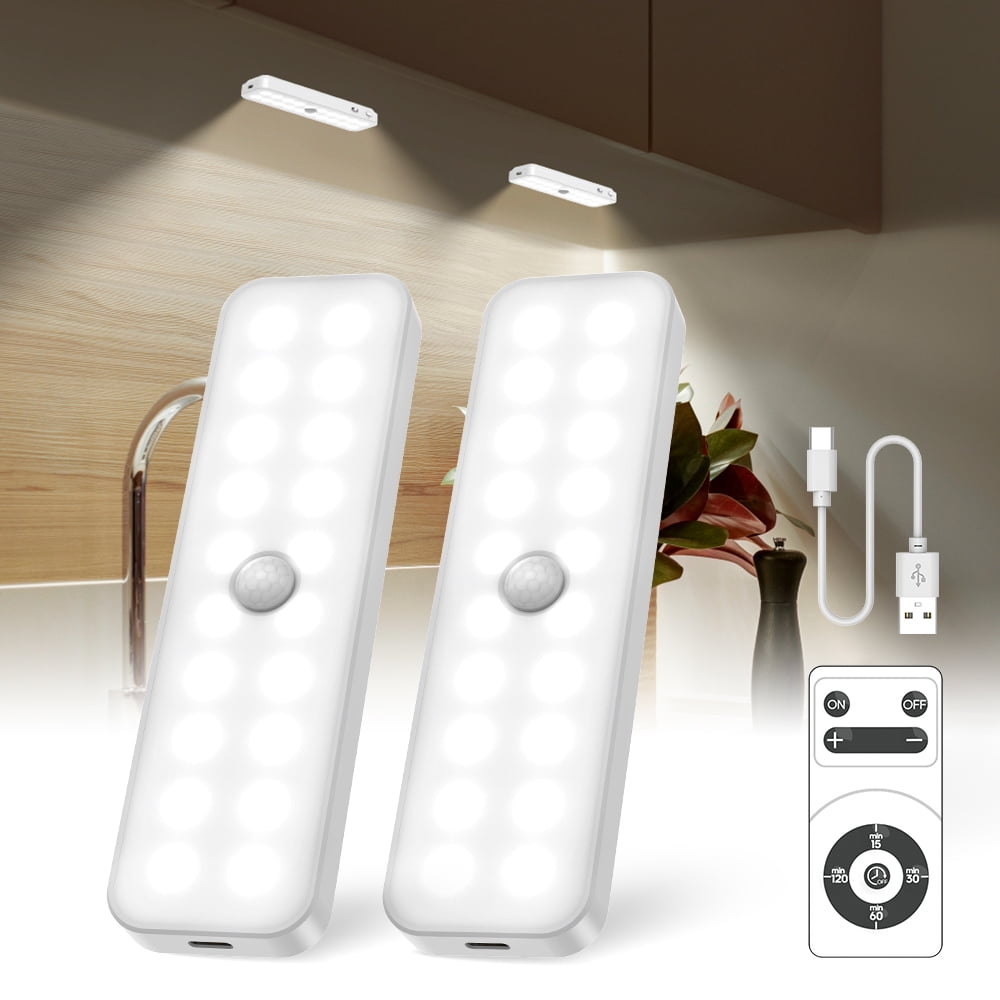 YLXS 30-LED Motion Sensor Under Cabinet Lights (3-Pack) - 8-inch, Rechargeable, Magnetic, Warm White