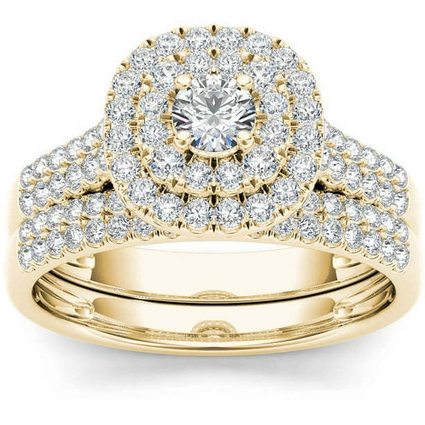 1 Carat T W Diamond Double Halo 10kt Yellow Gold Engagement Ring Set Walmart Com 1 Carat T W Diamond Double Halo 10kt Yellow Gold Engagement Ring Set Walmart Com