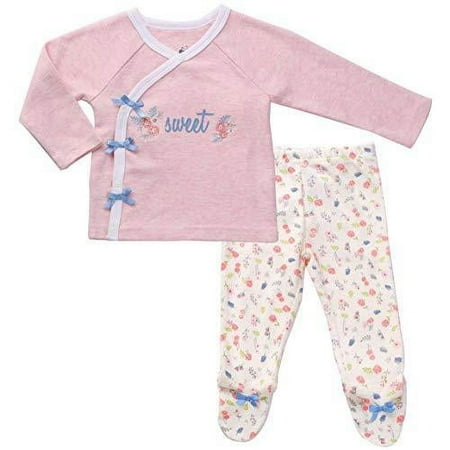 UPC: 0750783849340 | Asher & Olivia Footed Pants Long Sleeve Kimono Shirt 2 Pc Baby Girl Layette Set