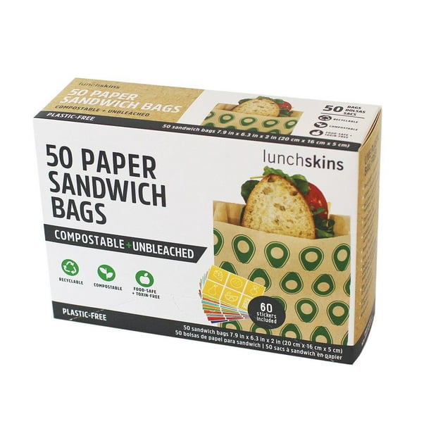 Lunchskins Unbleached and NonWax Durable Food Storage Bags, Recyclable