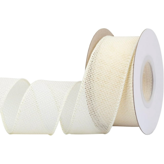 Joycrosso Burlap Wired Edge Ribbon 1.5 inch x 10 Yards, Ivory, Ideal for Crafting, Gift Wrapping, Wreath, Christmas Tree, and Rustic Wedding Decorations