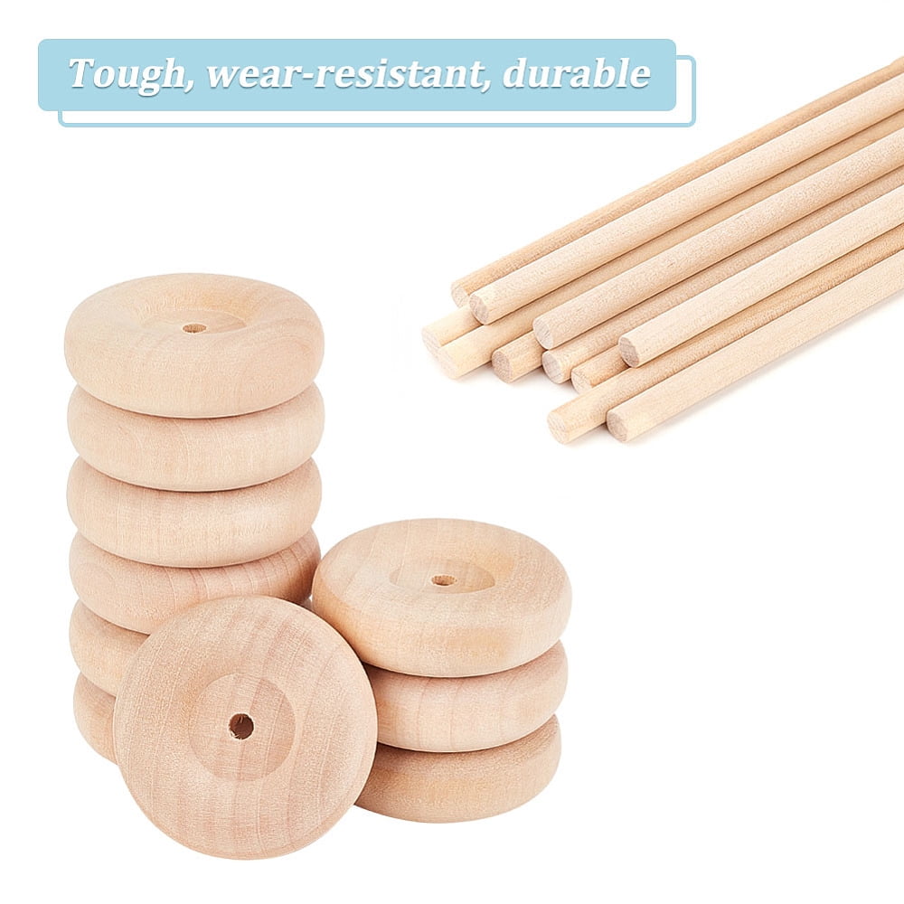 Unfinshed Wood Wheel & Stick DIY Wooden Craft Children Toys BurlyWood Wheel: 5x1.6cm Hole: 6mm Stick: 15x0.5cm DIY