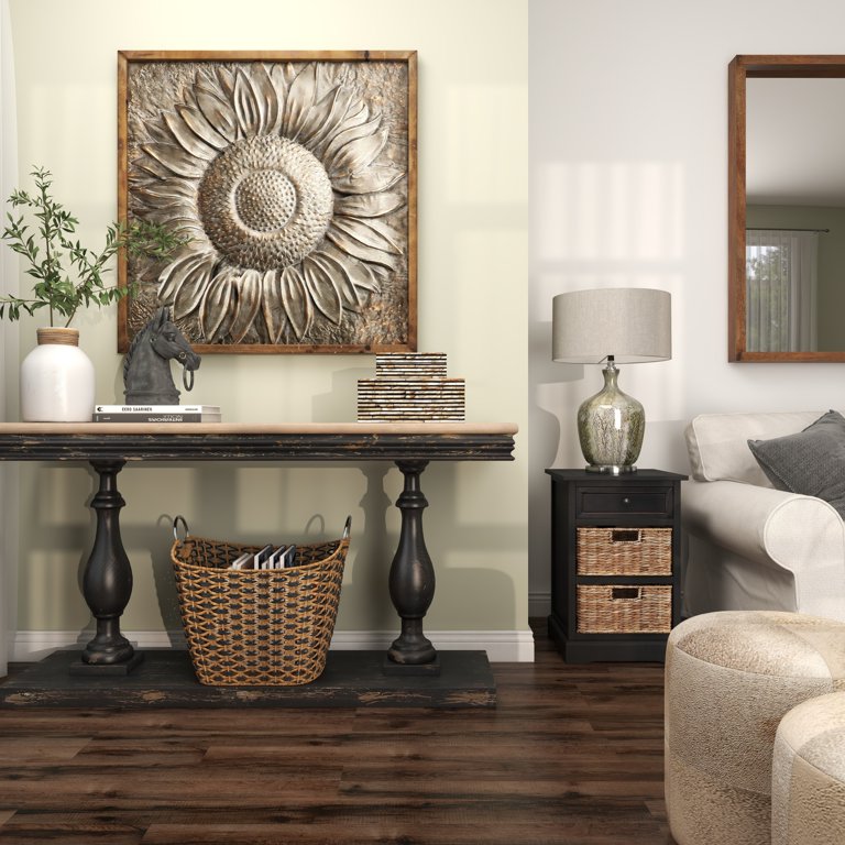 Deco 79 Sunflower Wall Sculpture - Large 39x39 Inch Metal Floral Wall Art With Embossed Details, Gray & Brown Rustic Decor For Living Room, Dining Room