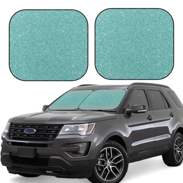 Balery Teal Green Glitter Parasol para parabrisas de coche de 2 piezas | Parasol plegable para parabrisas delantero de coche para la mayoría de sedanes-Small