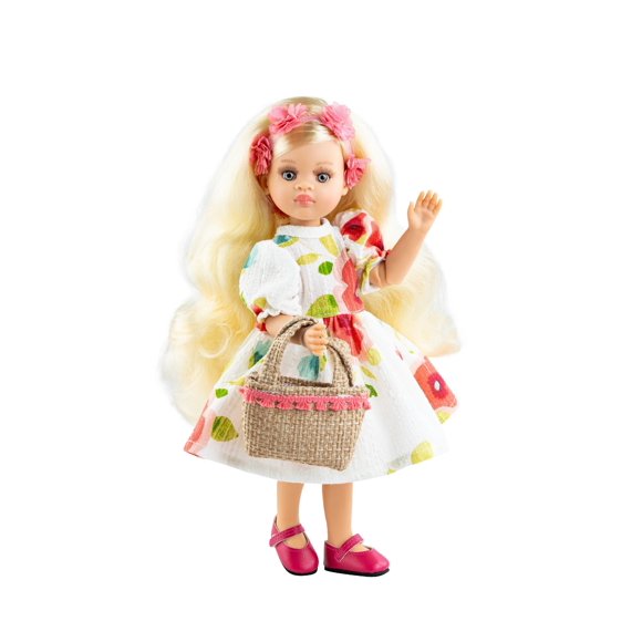 Las Amigas Poupée Articulée - Isabella - Robe Blanche, Bandeau, Sac et Chaussures Rouges - Paola Reina