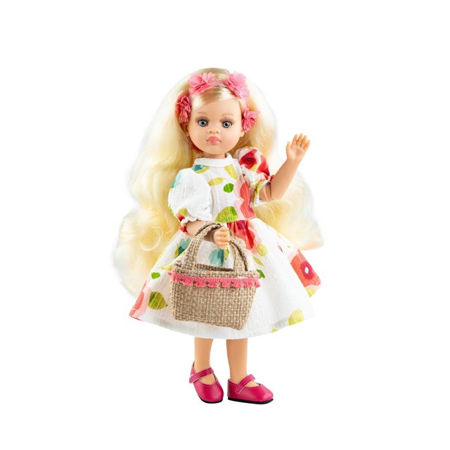 Las Amigas Poupée Articulée - Isabella - Robe Blanche, Bandeau, Sac et Chaussures Rouges - Paola Reina