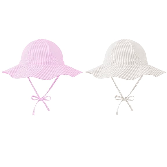 Zando 2 Pcak Baby Sun Hat Toddler Girls UPF 50 Sun Protection Wide Brim Cotton Striped Outdoor Bucket Hat 3-6 Months