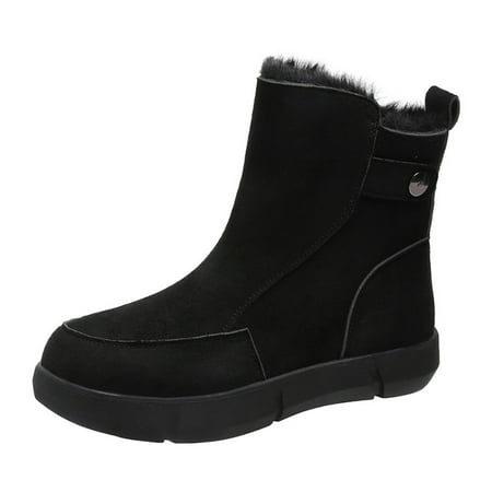 kamemir Short Winter Boots for Woman Winter Snow Boots for Women Comfortable Outdoor Anti-Slip Ankle Boots keep Warm Booties Lace Up Flat Platform Shoes(Black 8)