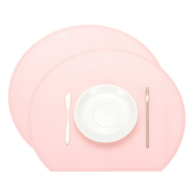Juego de 2 manteles de silicona Uxcell, manteles resistentes al calor para mesa de comedor, manteles semicirculares antideslizantes, fáciles de limpiar, a prueba de agua y aceite, color rosa