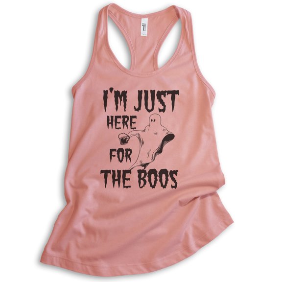 I'm Just Here For The Boos Tank Top, Ladies Racerback Tank Top, Halloween Tank, Ghost Tank, Desert Pink, X-Large