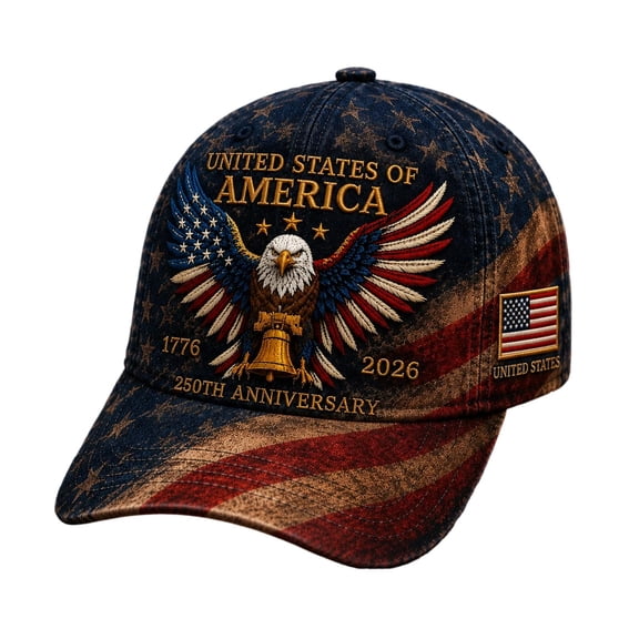 USA 250th Anniversary Patriotic Eagle Cap, Vintage Distressed Flag Eagle Liberty Bell Adjustable Baseball Hat for Men Women