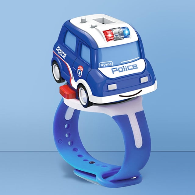 dibujos animados coche reloj analógico sonido y música ligera 360 degree esfera giratoria coche eléctrico Control remoto coche reloj coche de policía Hugo Reloj analógico para coche pequeño