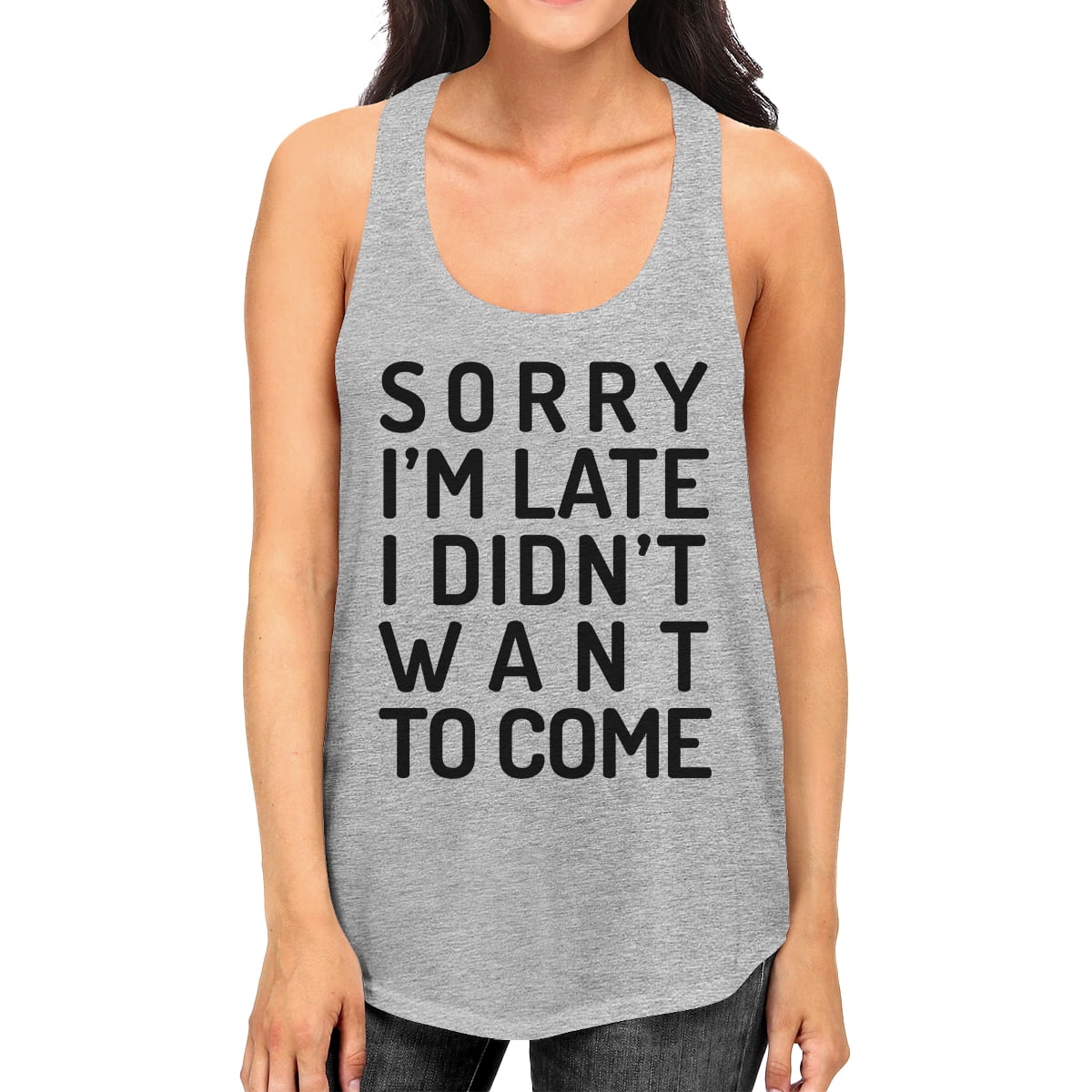 Mad Over Shirts Sorry Im Late but do You See This Make up Unisex Premium Racerback Tank top