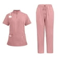 thumbnail image 2 of Scrubs for Men Set Nurse Uniform - Stretch V-Neck Scrubs Top & Jogger Pants Quick Drying Workwear with Pockets Pink 2XL, 2 of 5