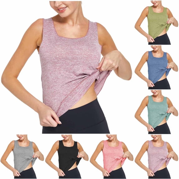 Crunowin Women’s Lightweight Breathable Sleeveless Tank Top, Square-Neck Athletic Tops for Summer Yoga, Pilates & Training Pink S