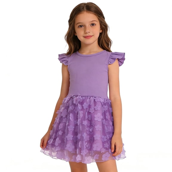CYRBOKO Toddler Girls Sleeveless Dresses, Crew Neck Comfy A-line Summer Flower Girl Dresses Purple Size 2-3 T