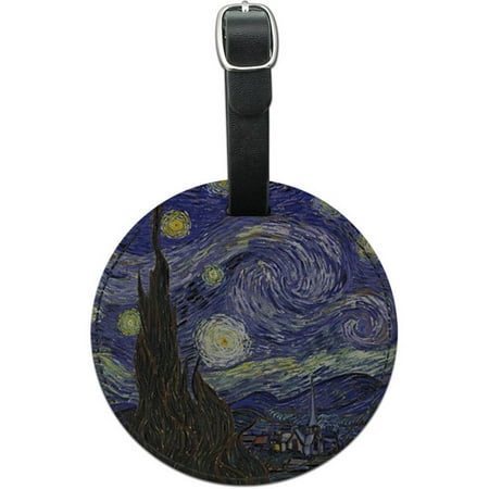 Leather Italian Genuine Luggage Set - Graphics and More Starry Night Vincent Van Gogh Round Leather Luggage ID Tag Suitcase Carry-On