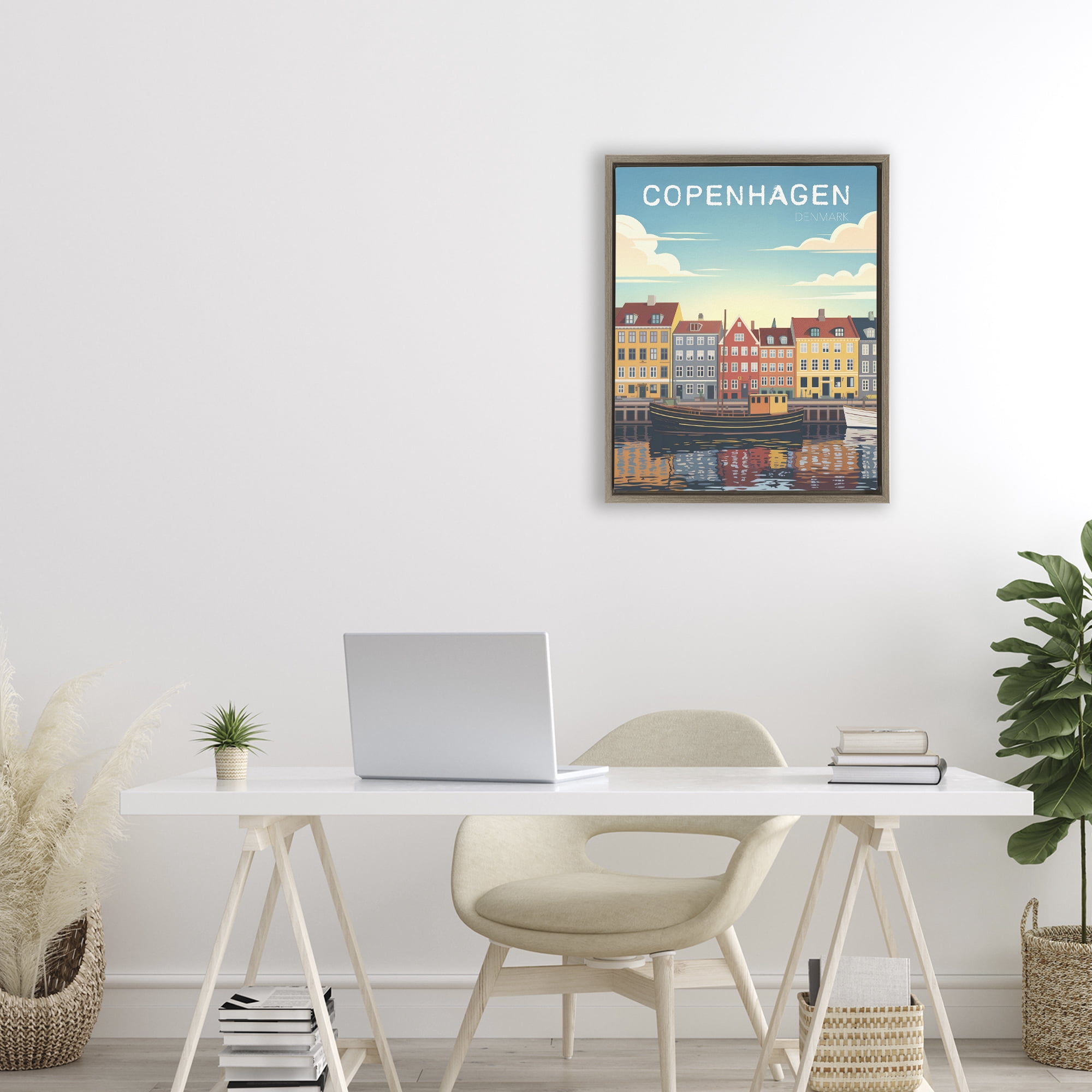 Stupell Industries Copenhagen Cityscape with River Brown Framed Floater Canvas Wall Art, design by Andreas Magnusson