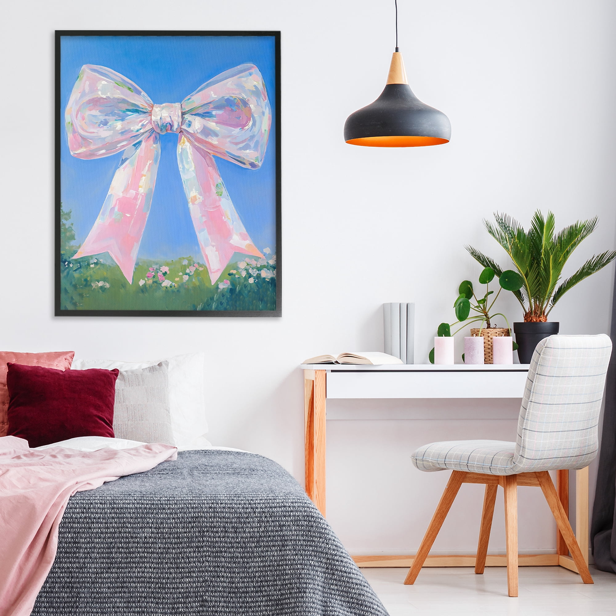 Stupell Industries Iridescent Pink Bow in Meadow Black Framed Giclee Art, design by The Prints Vibe