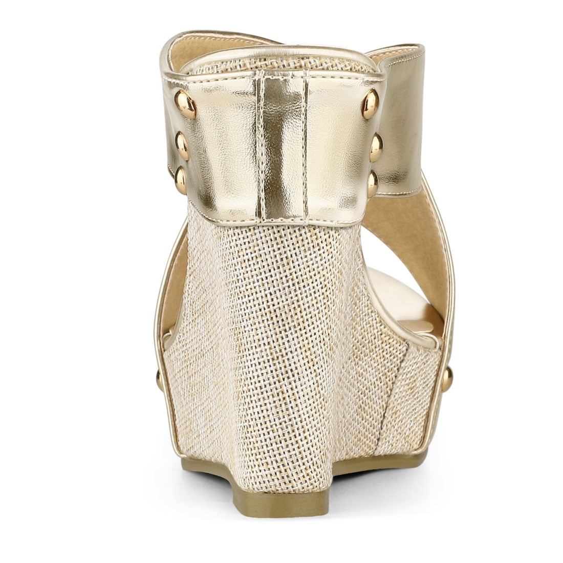 DARING DIVA Women's Stylish Open Toe Linen Platform Slide Wedge Sandals Gold 7.5
