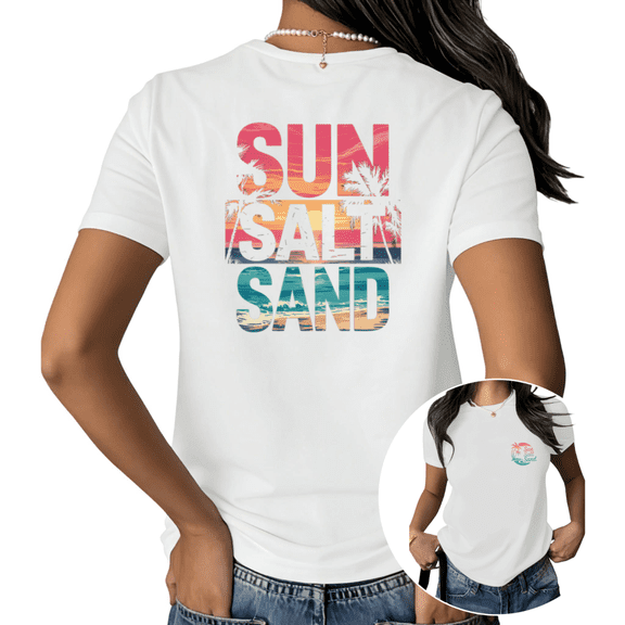 White S-5XL Sun Salt Sand Tshirt Pattern Tees Beach Sunset Palm Tree Vacation Fashion Gift Tops