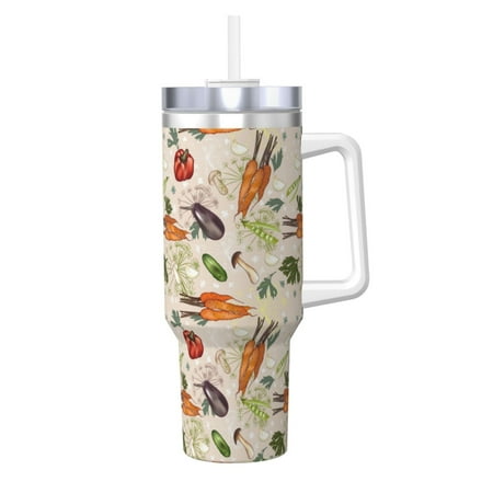 

Salouo Cute Vegetables for 40oz Water Bottle with Handle & Flip Straw - Stainless Steel Vacuum Insulated Tumbler-Reusable Travel Coffee Mug- Gifts for Women & Men