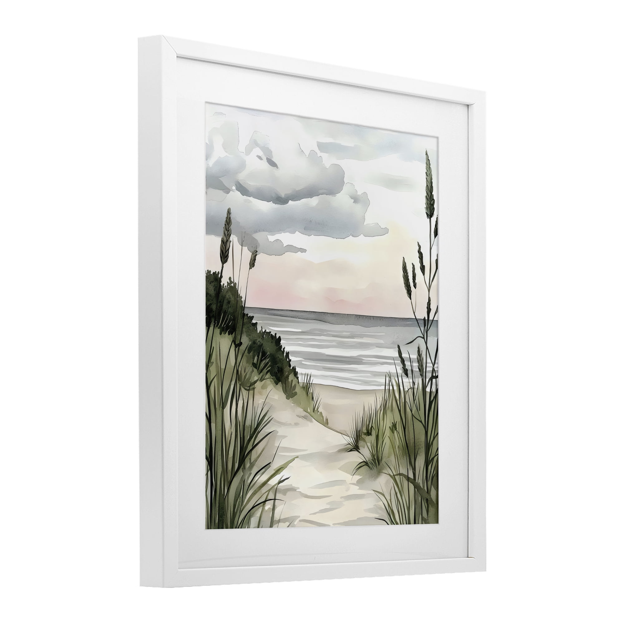 Stupell Industries Coastal Calm Seaside Dunes White Framed Print Under Glass, design by Riley B