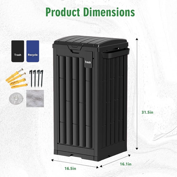 Outdoor 30 Gallon with Tiered Lid and Drip Tray, Waterproof Resin Waste Bin for Garden Backyard Deck, Black