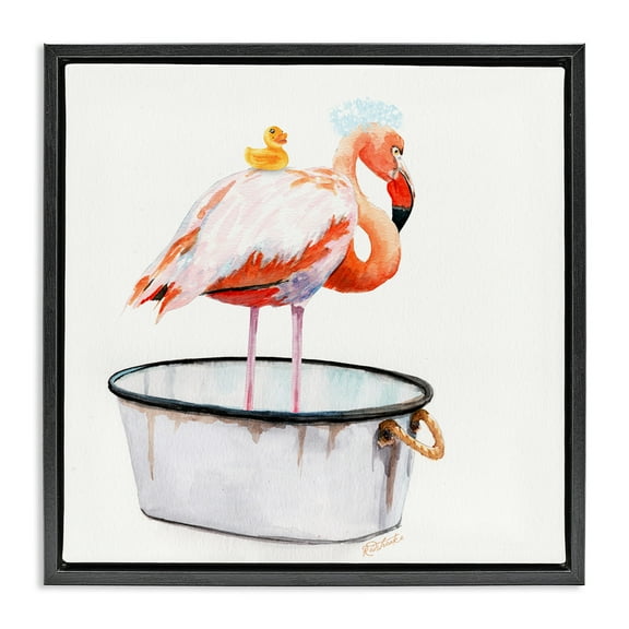 Stupell Industries Flamingo Bubble Bath Time Animals & Insects Painting Black Floater Framed Canvas Art Print Wall Art, 18 x 18