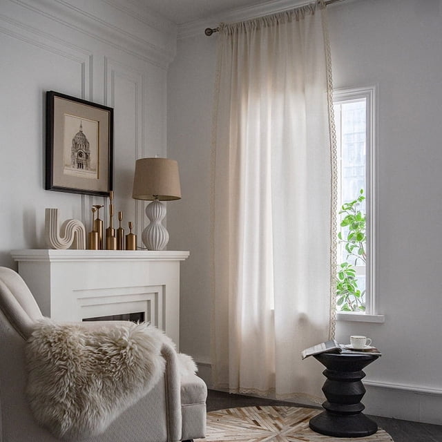 Cortina de estudio con semisombra blanca simple americana, cortina divisoria con encaje para sala de estar, cortina terminada