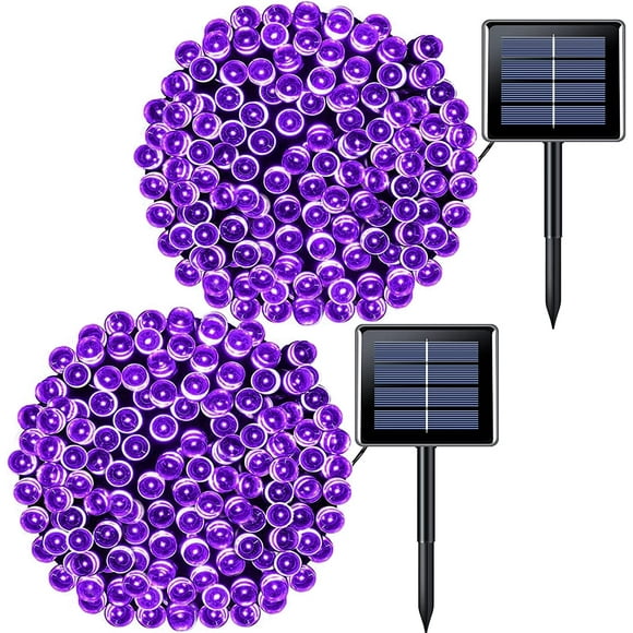 2 Pack 200 LED Solar Christmas Lights, Purple Christmas Lights 75.5ft 8 Modes Solar Purple String Lights Waterproof for Christmas, Halloween, Garden, Christmas Tree, Outdoors