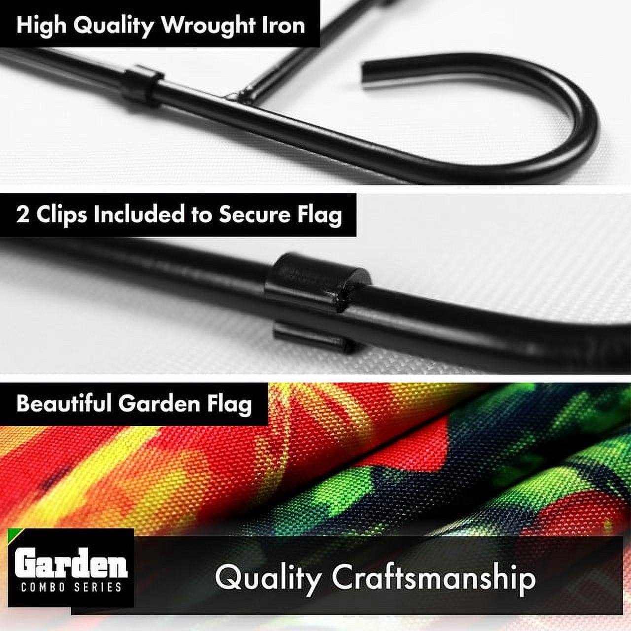 G128 Combo Pack: Garden Flag Stand Black 36x16IN & Garden Flag Autumn Greetings Large Maple Leaf 12x18IN