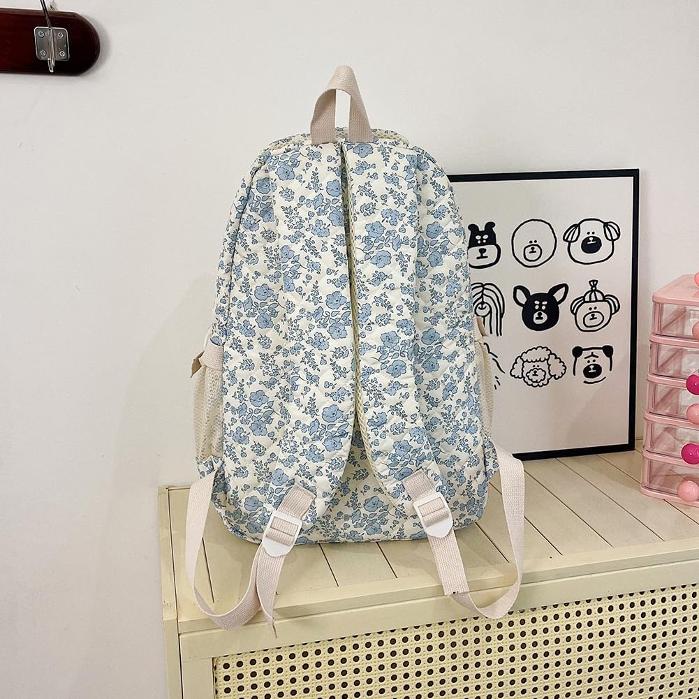 This 3-piece backpack set comes with a cute floral quilted backpack, a medium-sized messenger bag and a small travel storage bag for ladies, presenting a simple and comfortable look