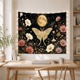 thumbnail image 5 of Moth and Full Moon on Black Night Sky, Dreamy Celestial for Nature Lovers, Mystical Floral Wall Decor, Christmas Gift, Tapestry Wall Hanging for Bedroom and Living Room, 5 of 7