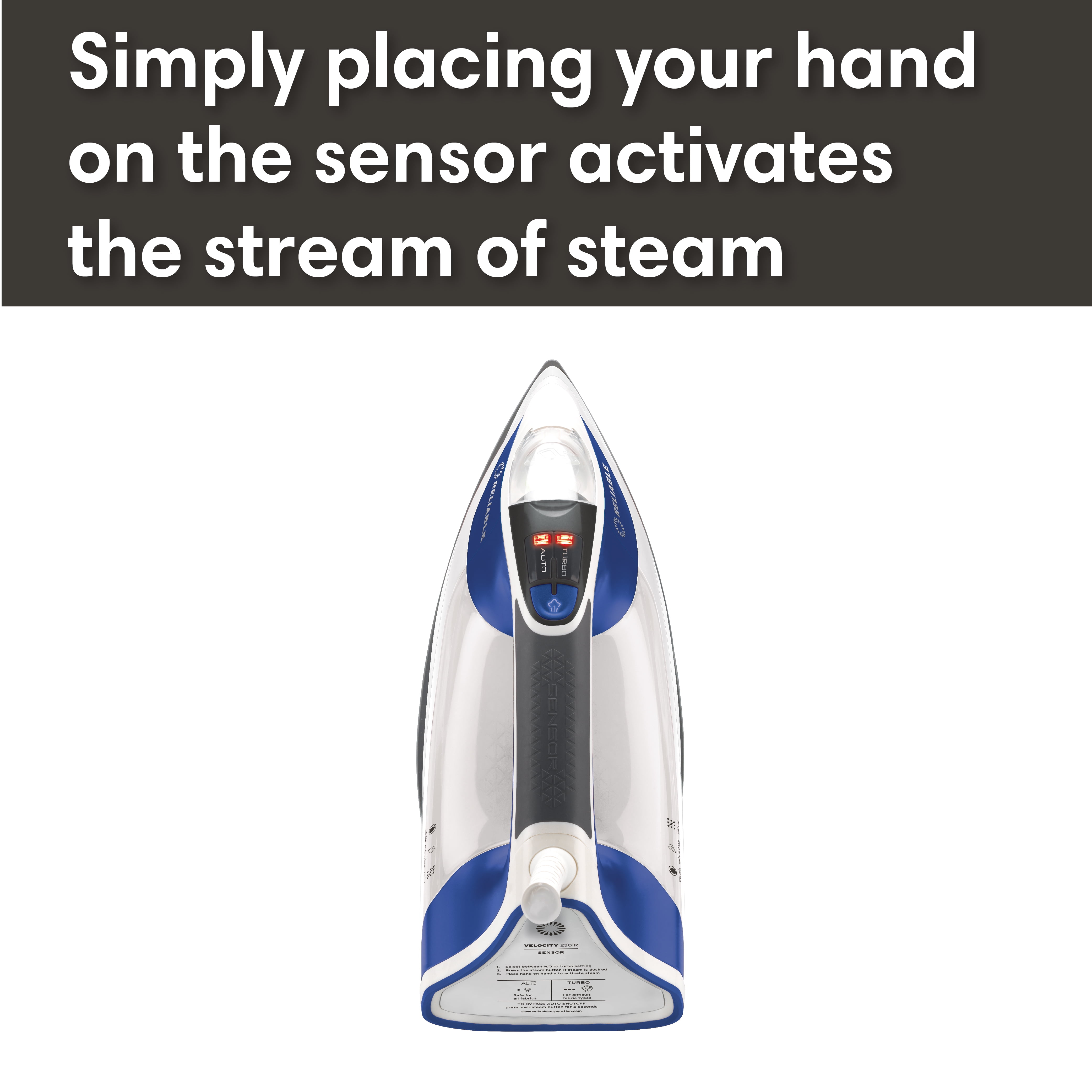 Reliable Velocity 240IR Steam Iron, Blue, Auto shut-off, Two temperature settings