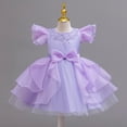thumbnail image 3 of Lace Flower Sleeveless Gown Dress with Bow Decoration for Girls, Kids Wedding Bridesmaid Pageant Party Formal Long Gown Princess Tulle Floral Embroidery Girl Birthday Party Dresses - 2-10T, 3 of 7