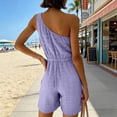 thumbnail image 5 of Hurxie Womens Sleeveless Romper Eyelet Elastic Waist with Pockets Casual Short Pants Jumpsuit Summer Beach Vacation Outfit Purple,XL, 5 of 7