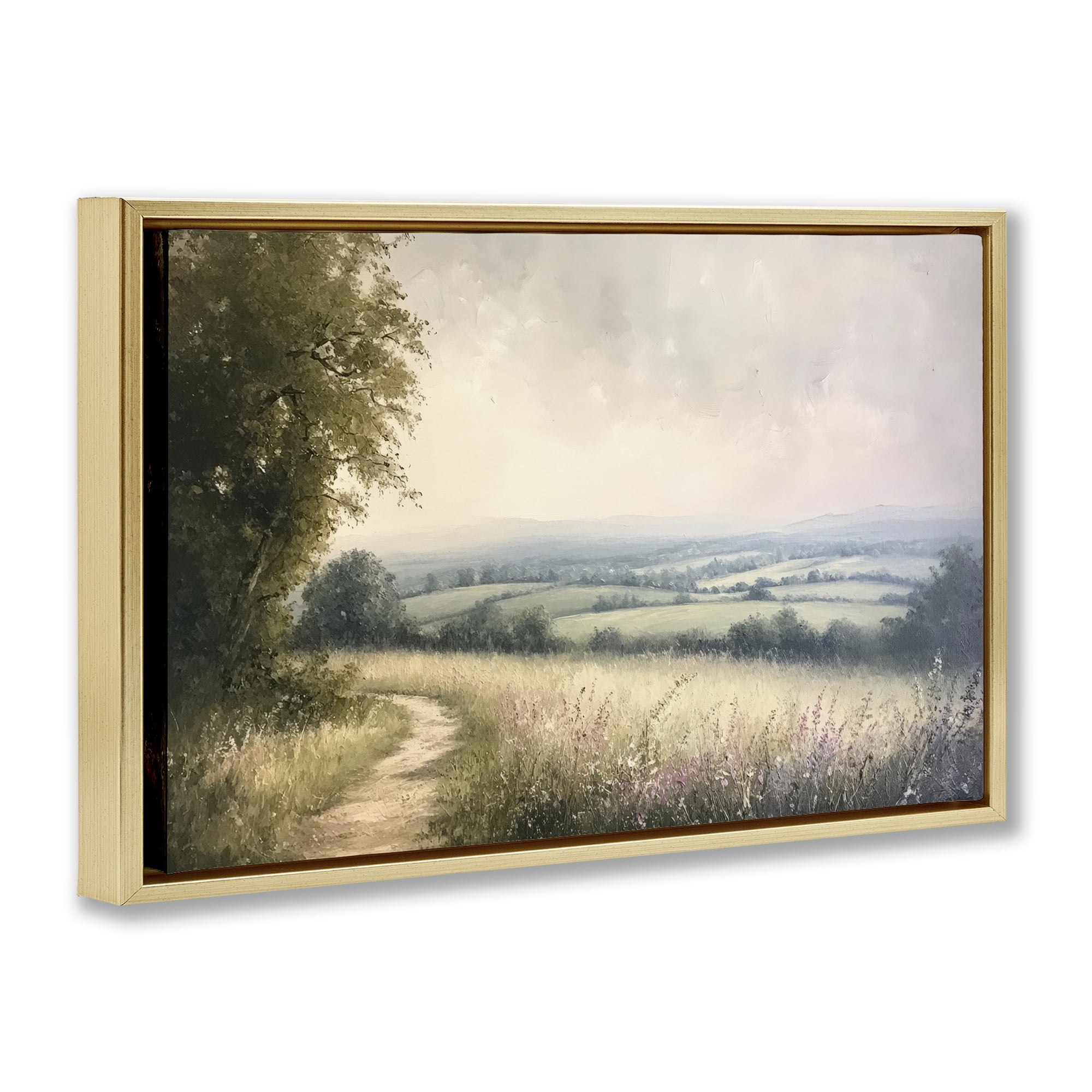 Stupell Industries Rolling Farmlands in Distance Gold Framed Floater Canvas Wall Art, design by Petal Prints Design