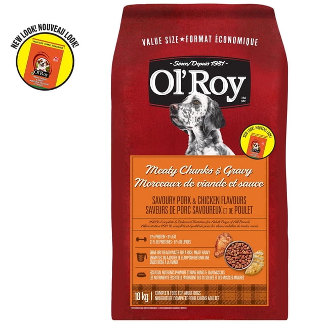 Ol'Roy Meaty Chunks and Gravy Savoury Pork & Chicken Flavours Dry Dog Food 18kg