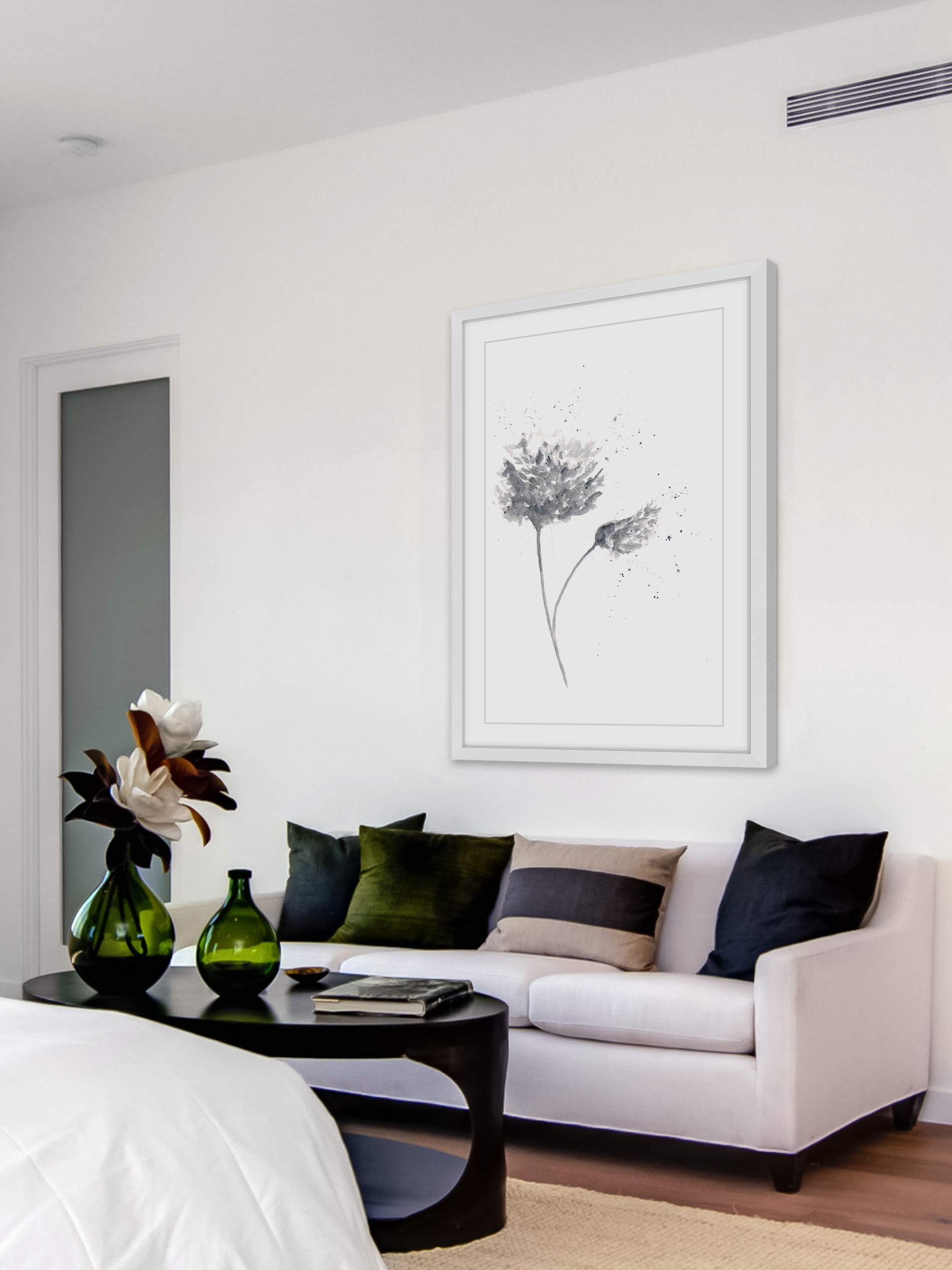 "Black and White Peony" Framed Painting Print