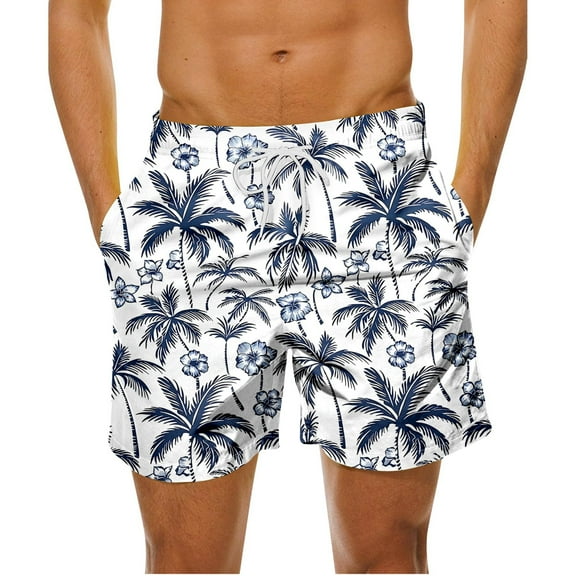 DIOAZUD Mens Big and Tall Swimming Trunks Palm Tree Tropical Print Swim Shorts Summer Beach Bathing Suit Elastic Waisted Drawstring Swimwear Lightweight Beachwear with Pockets