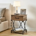 thumbnail image 2 of VECELO Set of 2 Nightstand with 1-Drawer and Storage Shelf, Modern X Design End Side Table, Brown, 2 of 9