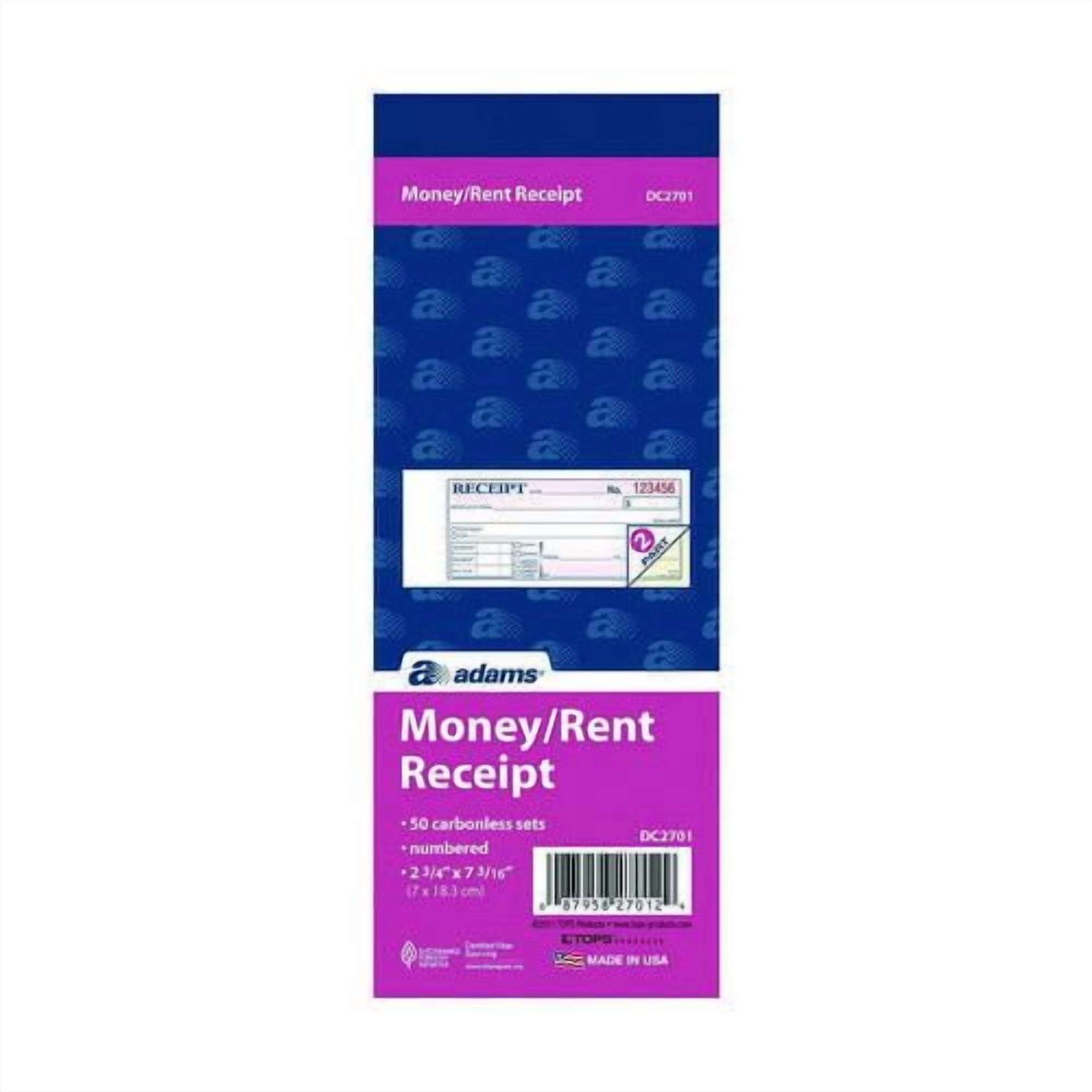 Money/Rent Receipt Book, Two-Part Carbonless, 6.69 x 2.75, 50 Receipts/Book, 5 Books/Pack | Bundle of 2
